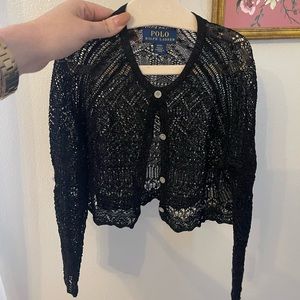 EUC Ralph Lauren size 3T cropped black lace cardigan with glitter
